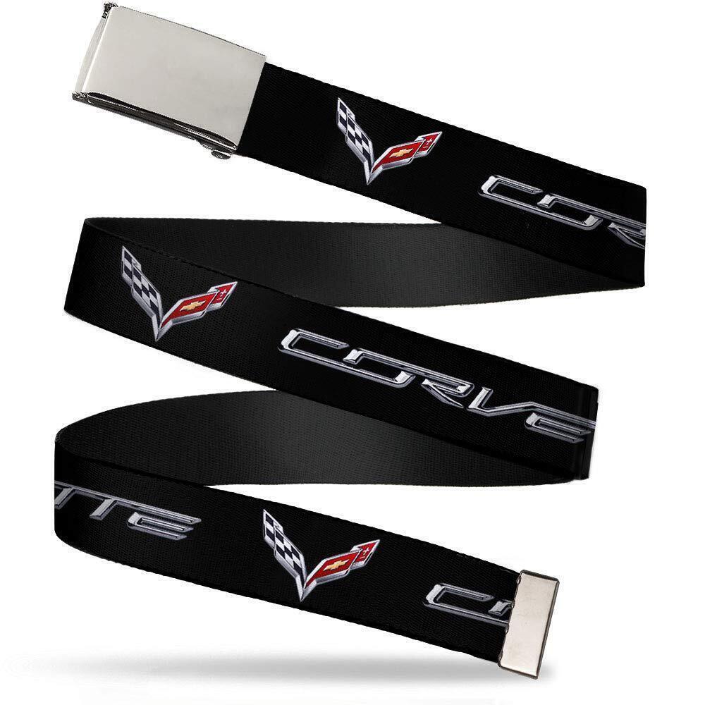 4316 Belt Plain Clamp Buckle Corvette C7 Logo Black Silver Red 1.25 Inch